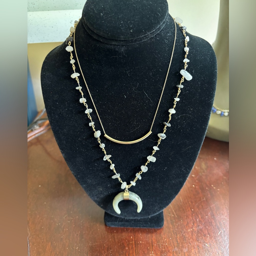 Mud Pie Gold and Cream Crescent Layering Necklace